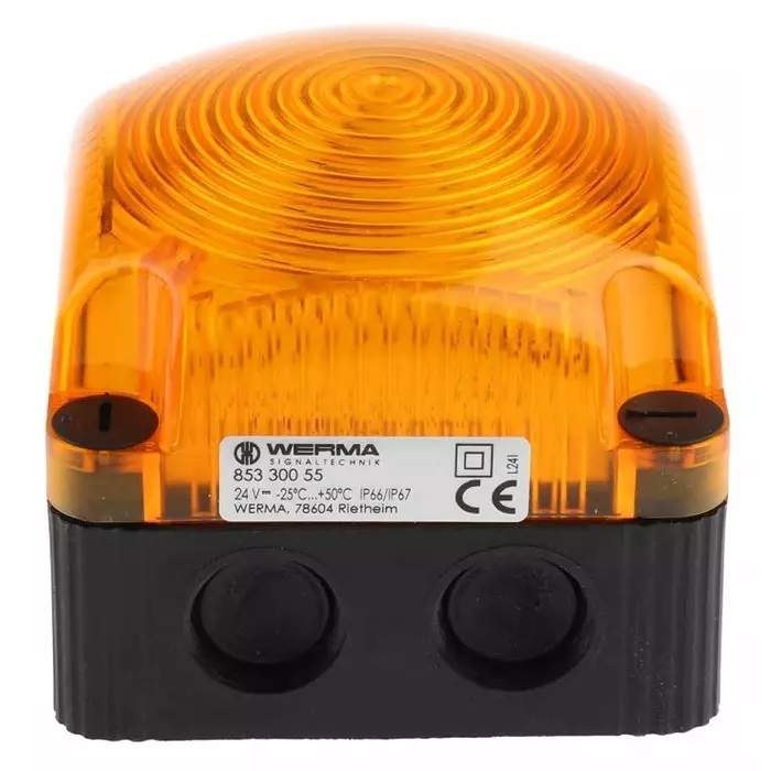 Werma Beacon BWM 853 Series Yellow Steady 24 V DC Surface Mount Wall LED Bulb IP66 IP67, 853.300.55