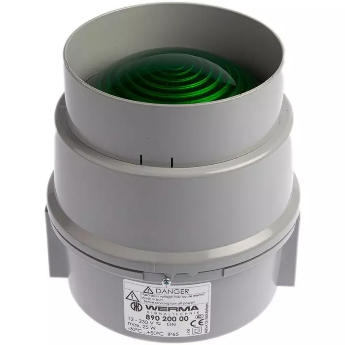 Werma Beacon BWM 890 Series Green Steady 12-230 V AC/DC Base Mount Incandescent Bulb IP65, 890.200.00