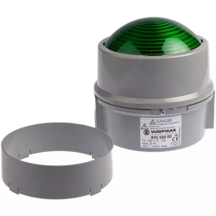 Werma Beacon BWM 890 Series Green Steady 12-230 V AC/DC Base Mount Incandescent Bulb IP65, 890.200.00