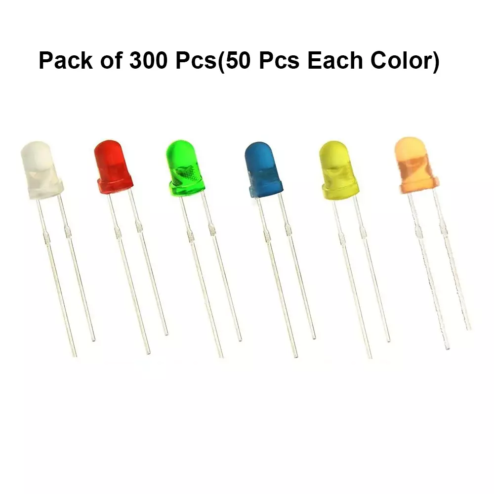invento-diffused-led-light-6-color-whiteyellowredgreenblueorange-5-mm-round-head-dc-3-v-voltage-isc-1378-3-pack-of-300-pcs-50-pcs-each-color