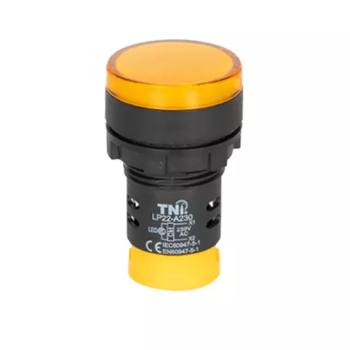 TNI 22.5 mm Cut Out Diameter LED Pilot Lamp Amber Color 24 V DC Rated Voltage and IP20 Protection Rating, GLP22-D24-A