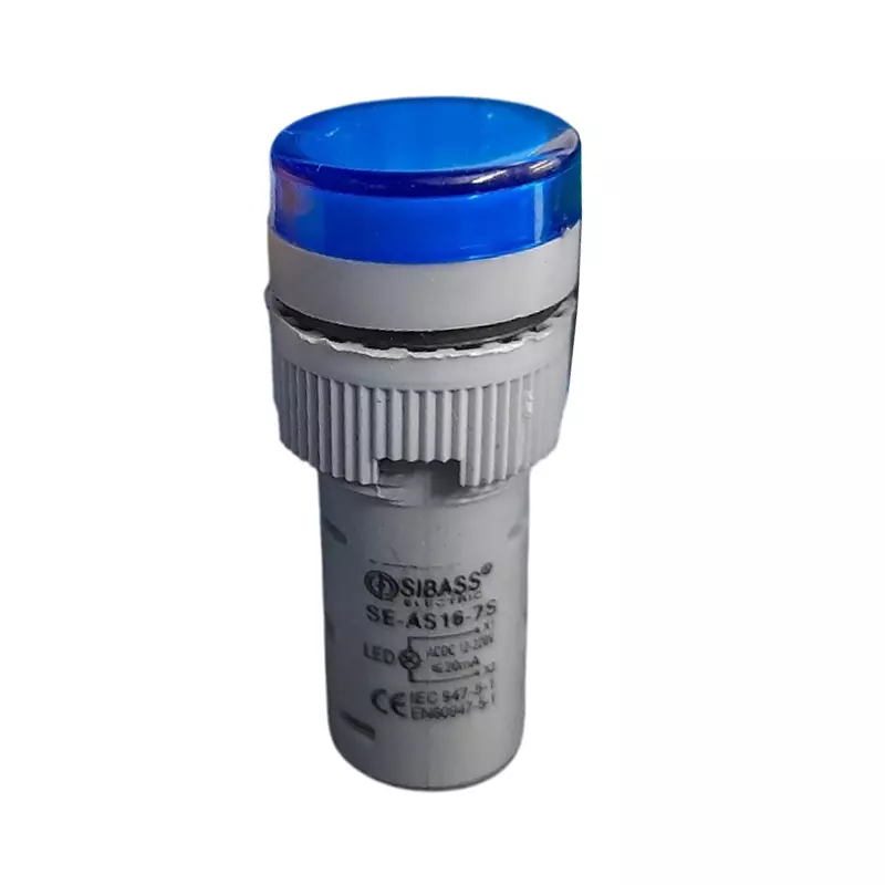 Sibass Electric LED Indicating Lamp 22.5 mm Dia. White Body 220 V AC Blue Light, SE-AD22-22DS (Pack of 1000)