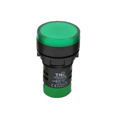 TNI 22.5 mm Cut Out Diameter LED Universal Lamp Green Color 12-240 V AC/DC Rated Voltage and IP20 Protection Rating, XLP22-AD230-G