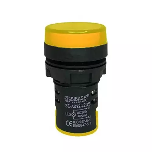 Sibass Electric LED Indicating Lamp 22.5 mm Dia. Black Body 220 V AC Yellow Light, SE-AD22-22DS (Pack of 1000)