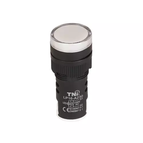 TNI 16 mm Cut Out Diameter LED Pilot Lamp White Color 24 V DC Rated Voltage and IP20 Protection Rating, LP16-D24-W