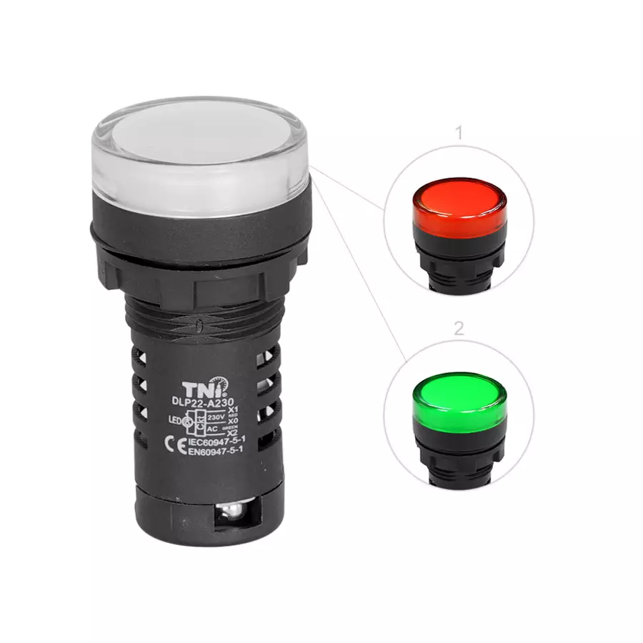 TNI 22.5 mm Cut Out Diameter Dual Color Lamp Red/Green Color 24 V DC Rated Voltage and IP20 Protection Rating, DLP22-D24-RG