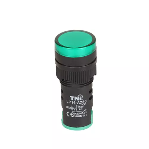 TNI 16 mm Cut Out Diameter LED Pilot Lamp Green Color 24 V DC Rated Voltage and IP20 Protection Rating, LP16-D24-G