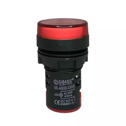 Sibass Electric LED Indicating Lamp 22.5 mm Dia. Black Body 220 V AC Red Light, SE-AD22-22DS (Pack of 1000)