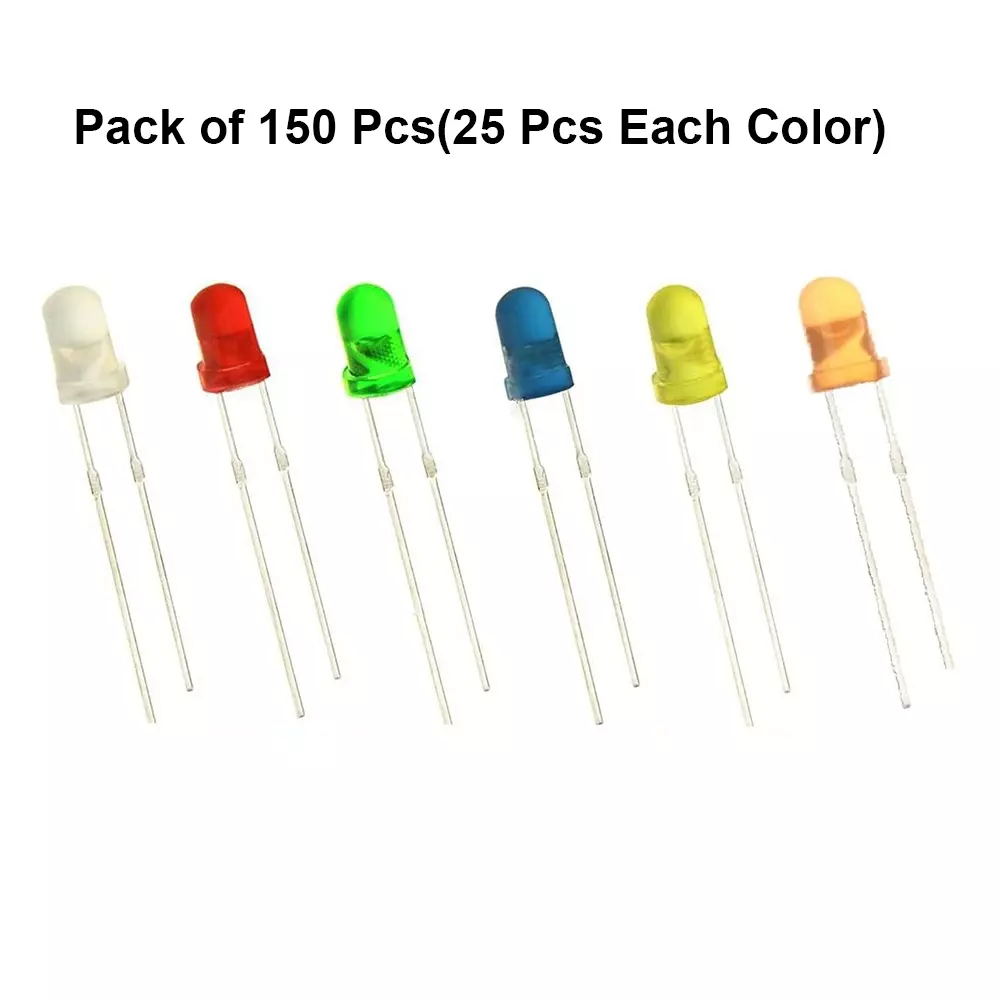 invento-diffused-led-light-6-color-whiteyellowredgreenblueorange-5-mm-round-head-dc-3-v-voltage-isc-1378-2-pack-of-150-pcs-25-pcs-each-color