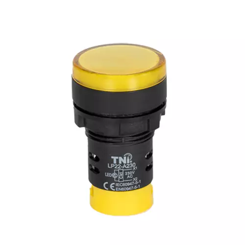 TNI 22.5 mm Cut Out Diameter LED Pilot Lamp Yellow Color 230 V AC Rated Voltage and IP20 Protection Rating, GLP22-A230-Y