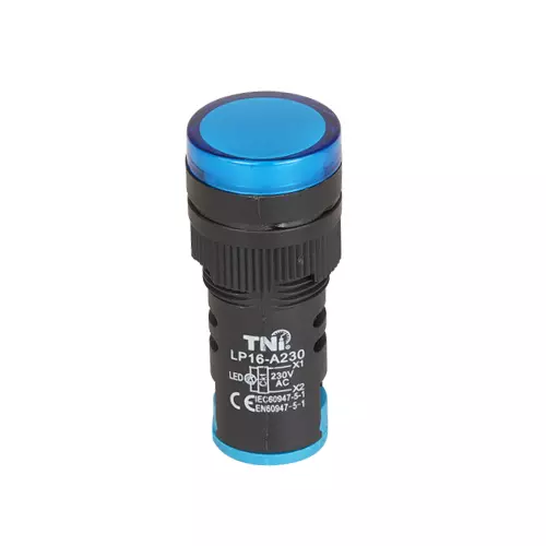 TNI 16 mm Cut Out Diameter LED Pilot Lamp Blue Color 230 V AC Rated Voltage and IP20 Protection Rating, LP16-A230-B