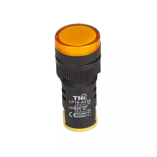 TNI 16 mm Cut Out Diameter LED Pilot Lamp Amber Color 24 V DC Rated Voltage and IP20 Protection Rating, LP16-D24-A