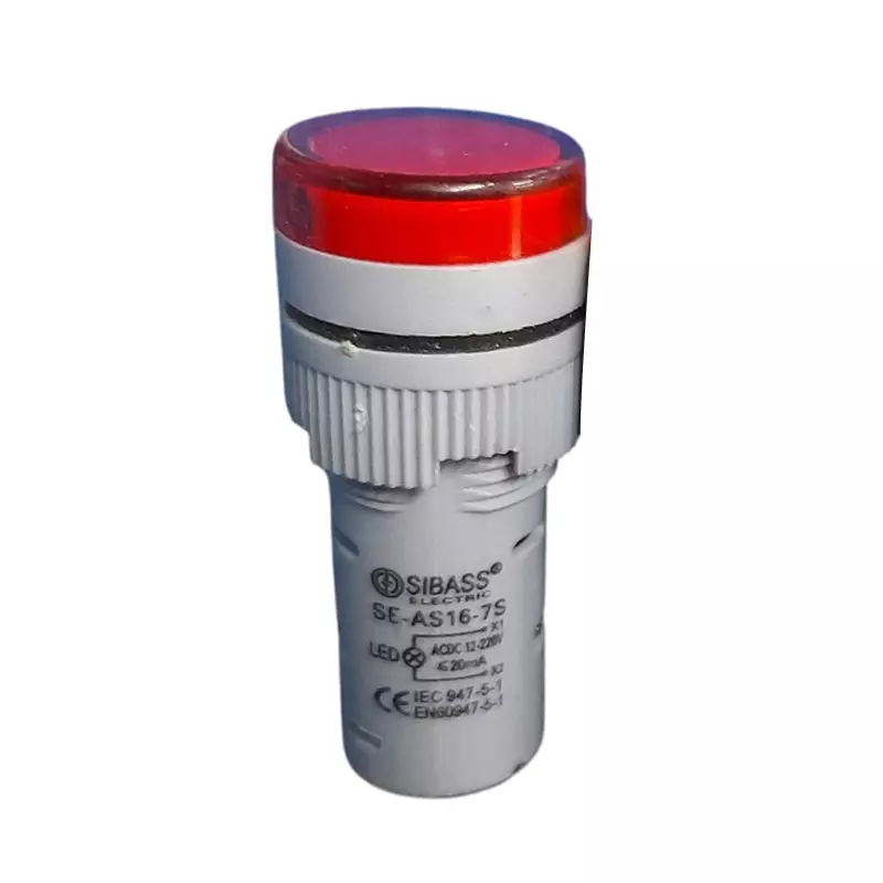 Sibass Electric LED Indicating Lamp 22.5 mm Dia. White Body 12 V to 220 V AC/DC Red Light, SE-AD22-22DS (Pack of 1000)