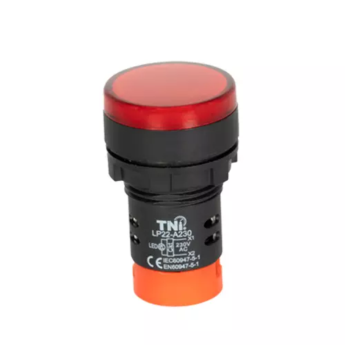TNI 22.5 mm Cut Out Diameter LED Pilot Lamp Red Color 230 V AC Rated Voltage and IP20 Protection Rating, GLP22-A230-R