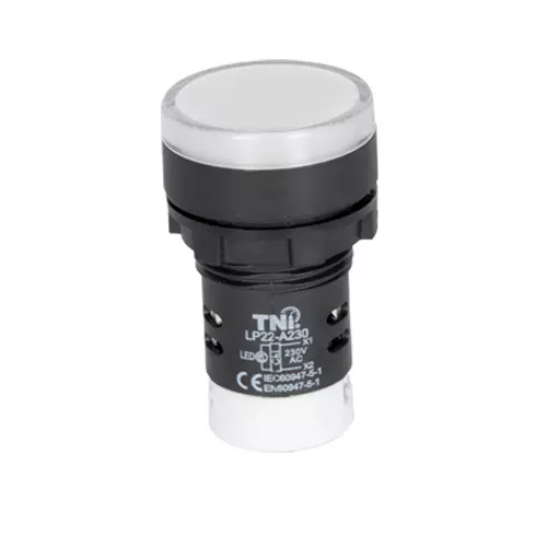 TNI 22.5 mm Cut Out Diameter LED Pilot Lamp White Color 230 V AC Rated Voltage and IP20 Protection Rating, GLP22-A230-W