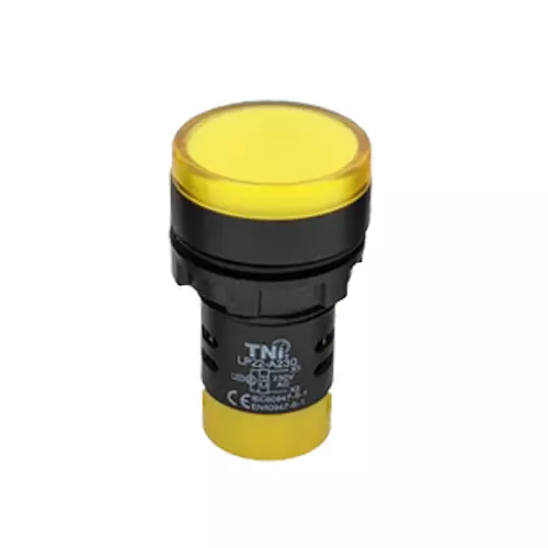 TNI 22.5 mm Cut Out Diameter LED Universal Lamp Yellow Color 12-240 V AC/DC Rated Voltage and IP20 Protection Rating, XLP22-AD230-Y