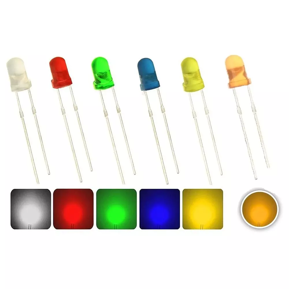 invento-diffused-led-light-6-color-whiteyellowredgreenblueorange-5-mm-round-head-dc-3-v-voltage-isc-1378-pack-of-30-pcs-5-pcs-each-color