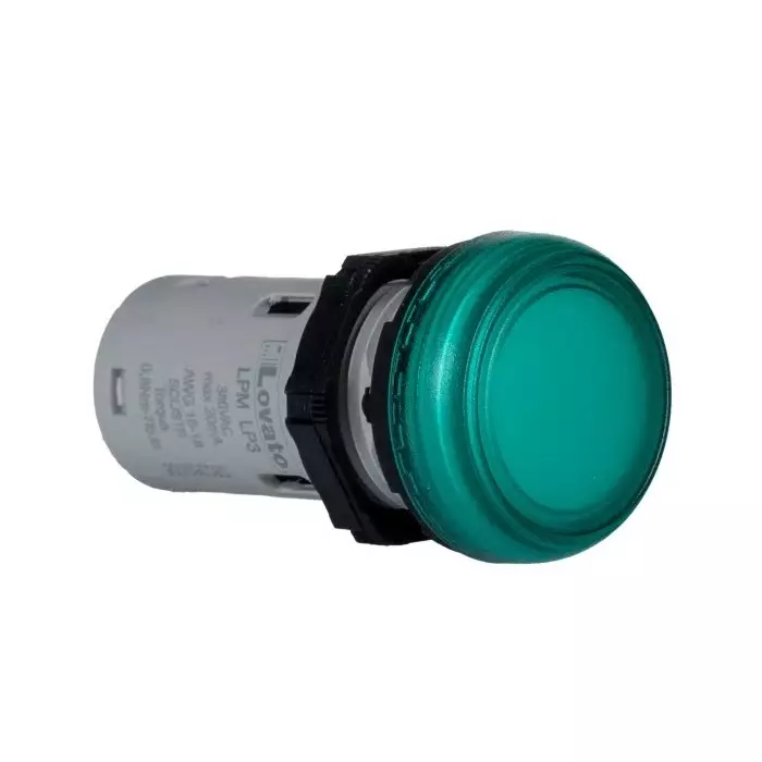 Lovato LPML, Panel Mount Green LED Pilot Light, 22 mm Cutout, IP66, IP67, IP69K, Round, 380-415V, LPMLP3