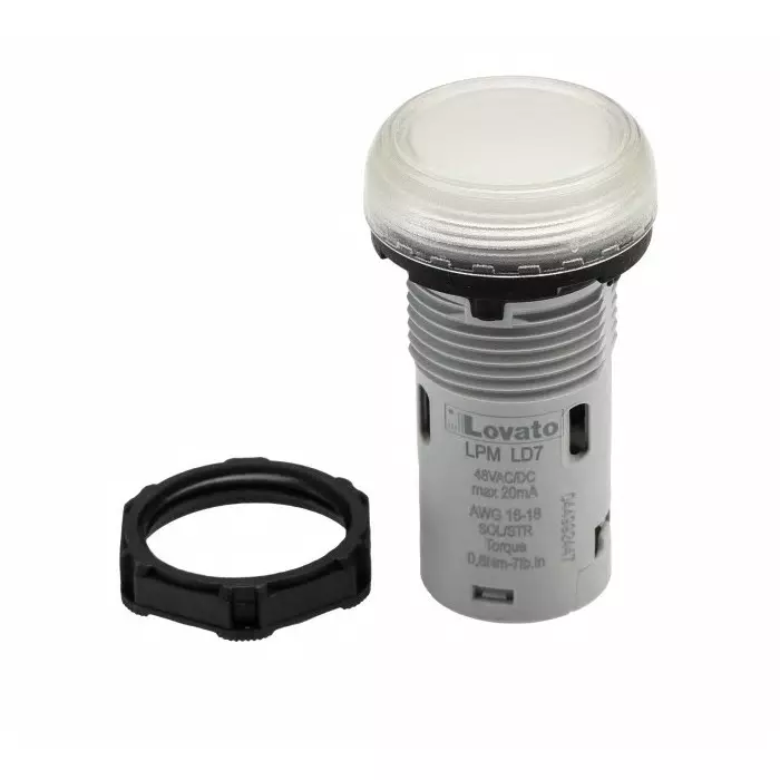Lovato LPML, Panel Mount Clear LED Pilot Light, 22 mm Cutout, IP66, IP67, IP69K, Round, 48V, LPMLD7