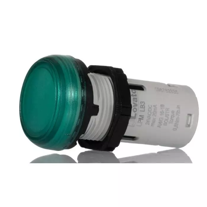 Lovato LPML, Panel Mount Green LED Pilot Light, 22 mm Cutout, IP66, IP67, IP69K, Round, 24V, LPMLB3