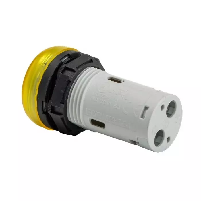 Lovato LPML, Panel Mount Yellow LED Pilot Light, 22 mm Cutout, IP66, IP67, IP69K, Round, 48V, LPMLD5