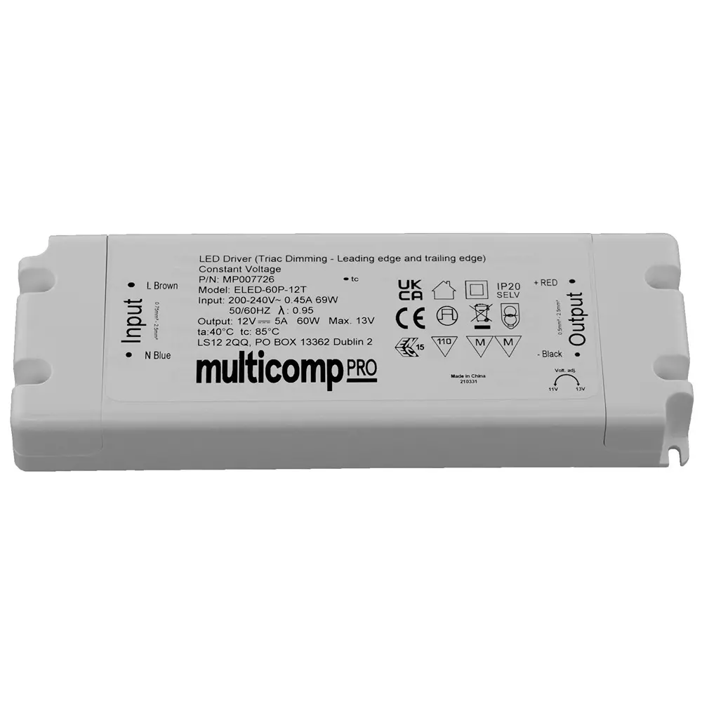 MULTICOMP PRO Led Driver Lighting Power Supply Applications 60 W Output Max 12 V DC Voltage, MP007726