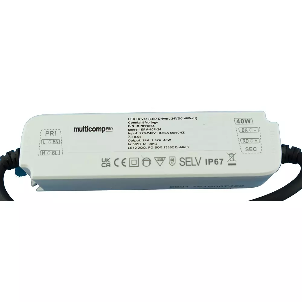 MULTICOMP PRO Led Driver Lighting Power Supply Applications 40 W Output Max 12 V Voltage, MP011863