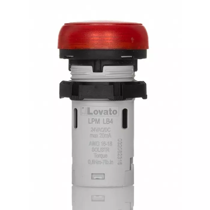 Lovato LPML, Panel Mount Red LED Pilot Light, 22 mm Cutout, IP66, IP67, IP69K, Round, 24V, LPMLB4
