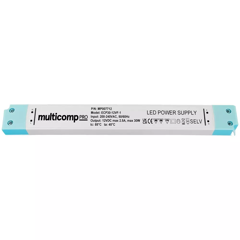 MULTICOMP PRO Led Driver Lighting Power Supply Applications 30 W Output Max 12 V DC Voltage, MP007712