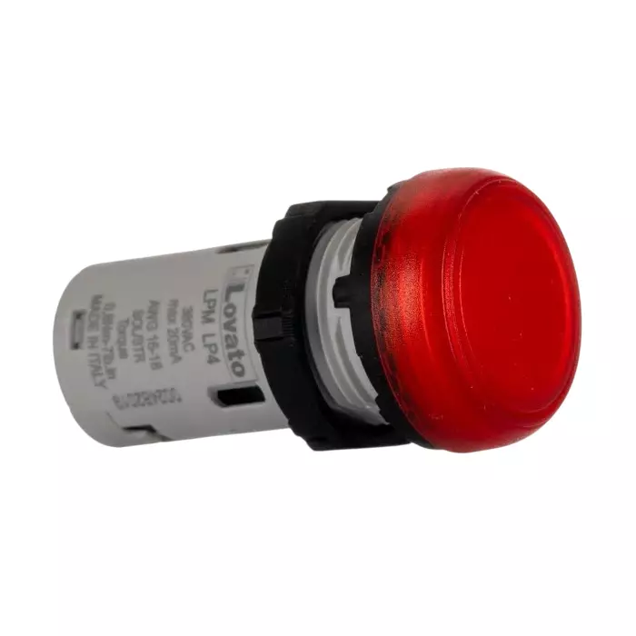 Lovato LPML, Panel Mount Red LED Pilot Light, 22 mm Cutout, IP66, IP67, IP69K, Round, 380-415V, LPMLP4