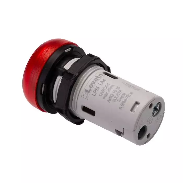 Lovato LPML, Panel Mount Red LED Pilot Light, 22 mm Cutout, IP66, IP67, IP69K, Round, 12V, LPMLA4