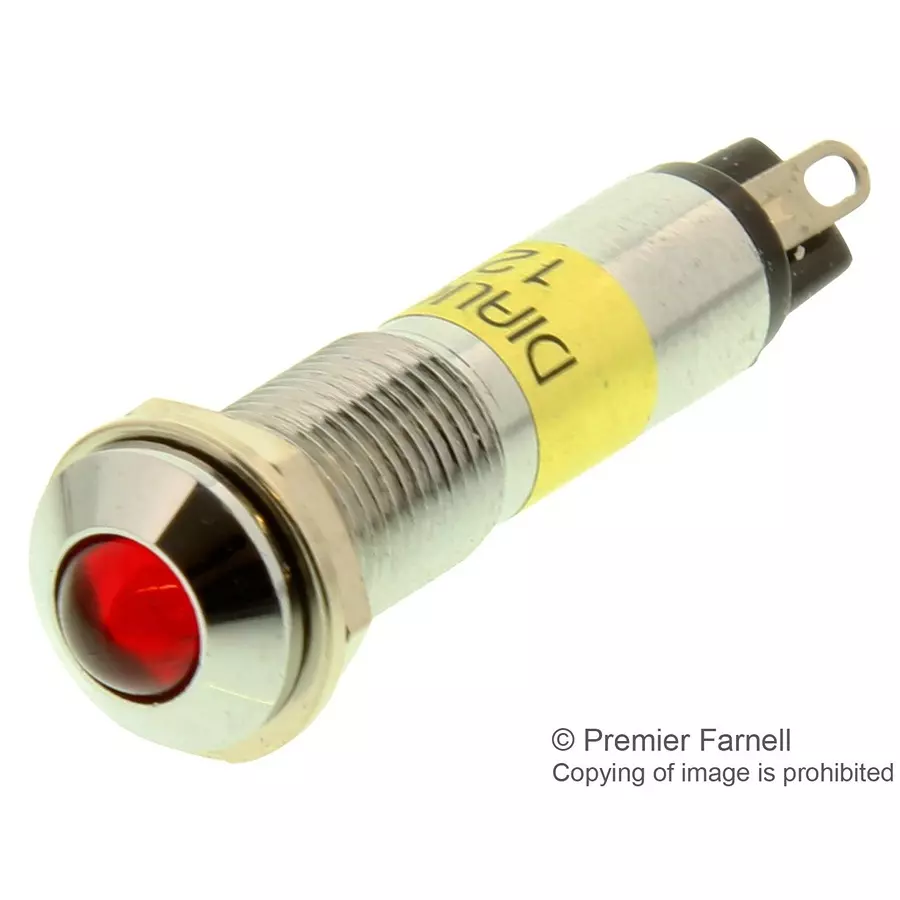 DIALIGHT LED INDICATOR, PROM, 12VDC, RED, 609-1112-130F