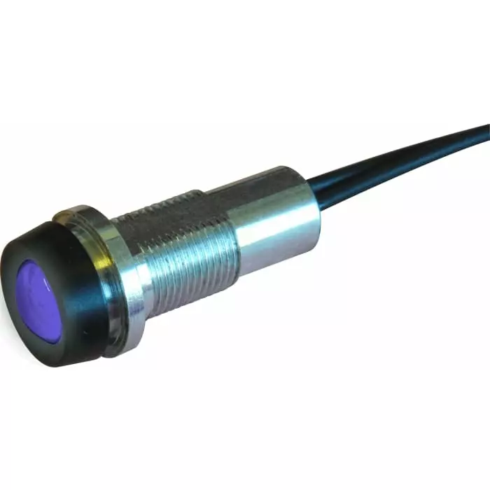 Oxley STRLH10 Series Blue Indicator, 230V dc, 10 mm Mounting Hole Size, Lead Wires Termination, IP68, STR/LH10/230/FL30/BE