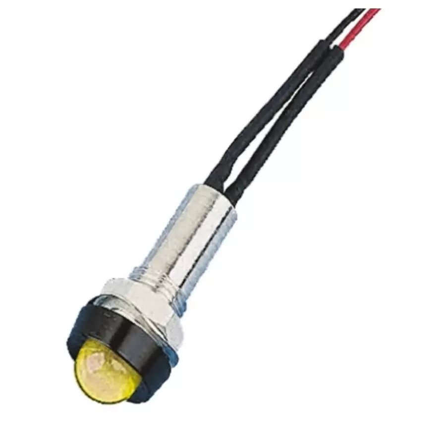 Oxley Yellow Panel Mount Indicator, 230V ac, 8 mm Mounting Hole Size, Lead Wires Termination, IP67, STR/LH/8/230/FL30/YW