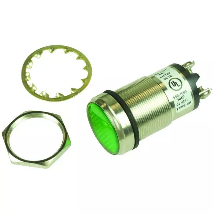 DIALIGHT PANEL MOUNT INDICATOR, LED, 25.4MM, GREEN, 24V, 556-1604-304F