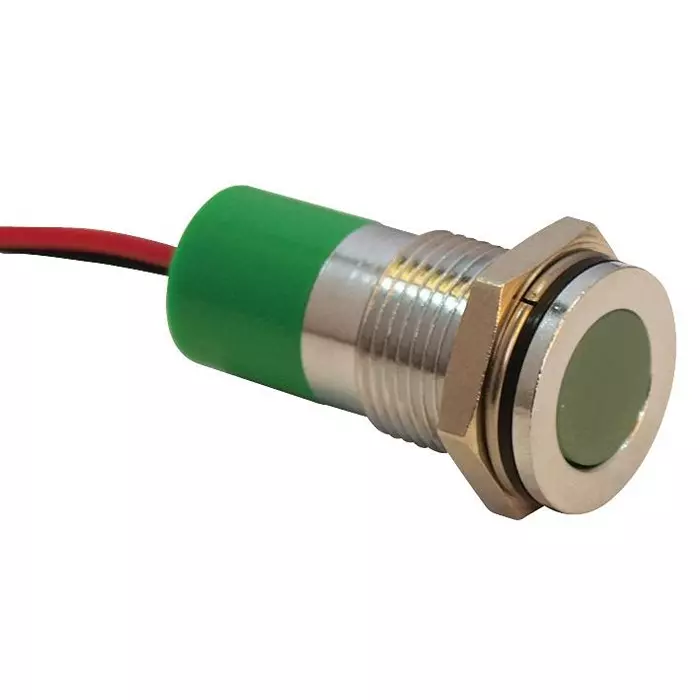 APEM INDIC FLUSH CHROME GREEN 12VDC,IP67, Q14F3CXXG12E
