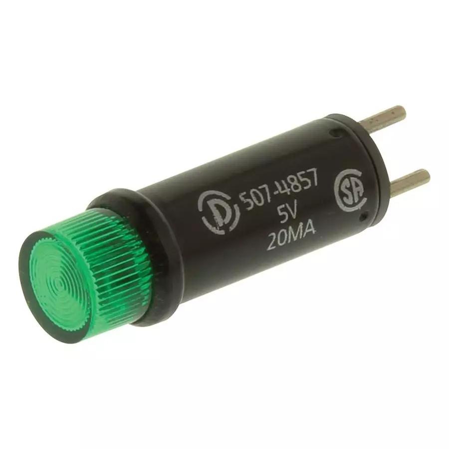 DIALIGHT PANEL MOUNT INDICATOR, LED, 7.14MM, GREEN, 5V, 507-4857-3332-500F.