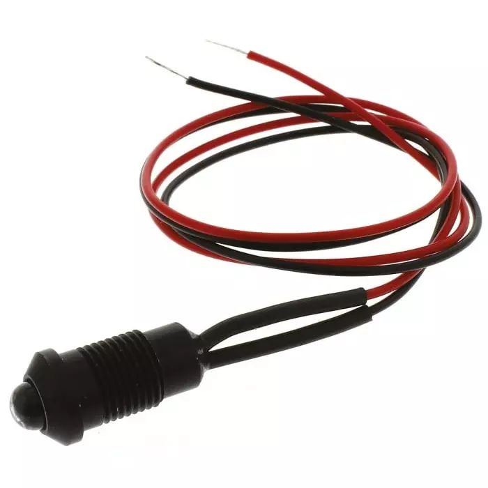 Oxley Red Panel Mount Indicator, 8 mm Mounting Hole Size, Lead Wires Termination, IP67, OXL/CLH/80/P/12AC/FL30/AlGaAs Red