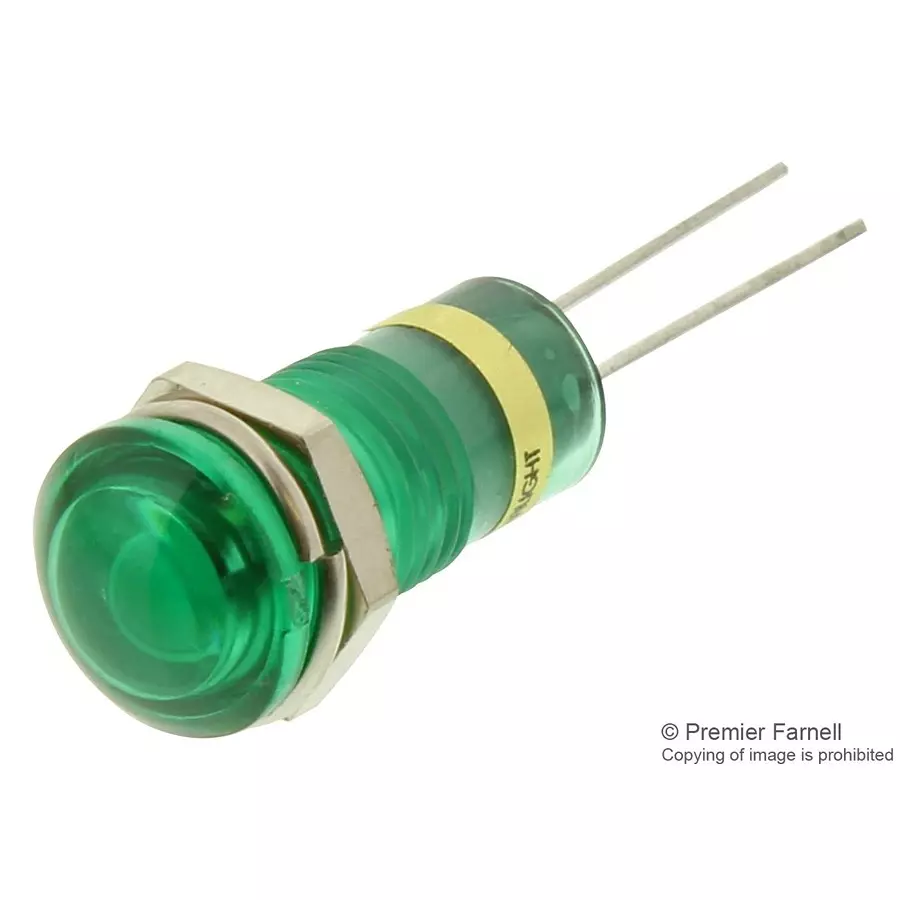 DIALIGHT PANEL MOUNT INDICATOR, LED, 8MM, GREEN, 2V, 608-1231-110F.