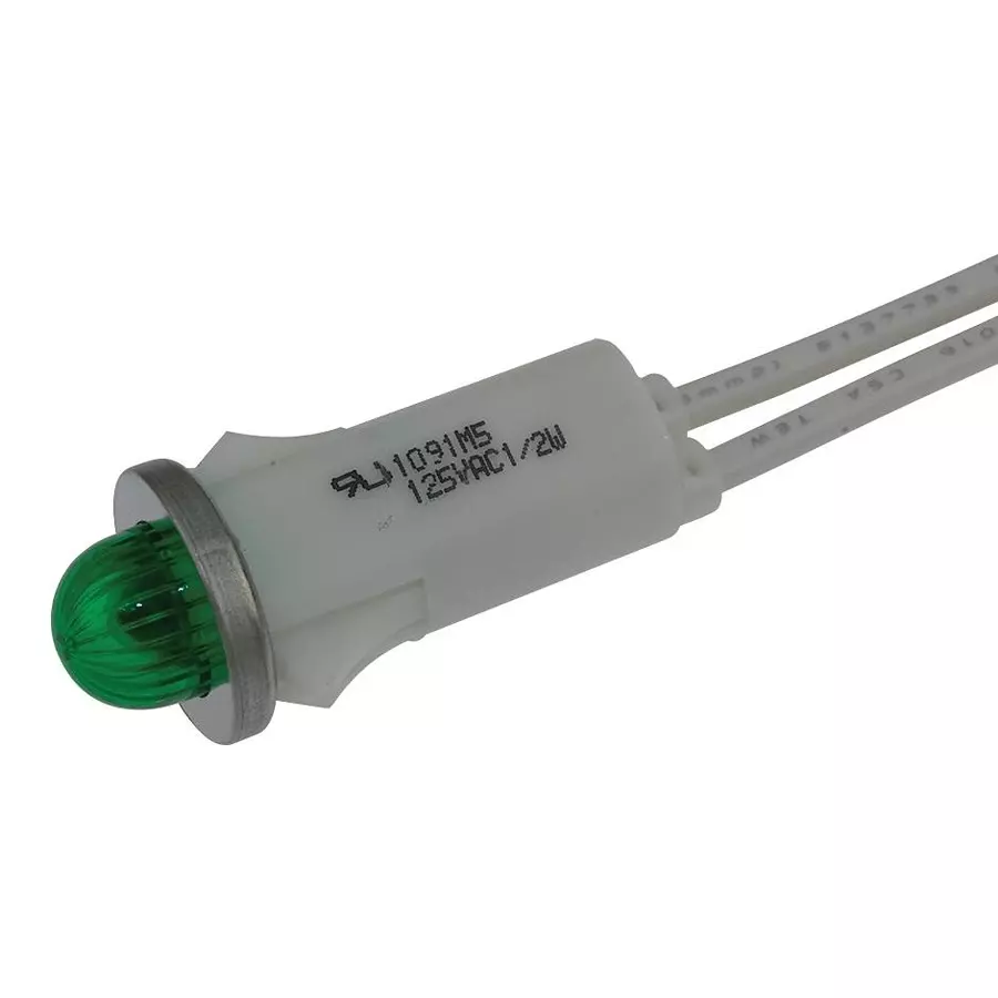 VCC PANEL MOUNT INDICATOR, LED, 12.7MM, GREEN, 125V, 1091M5-125VAC.