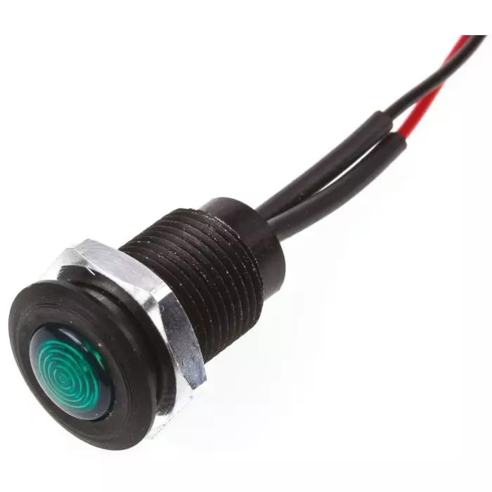 Oxley Green Panel Mount Indicator, 24V ac, 10.2 mm Mounting Hole Size, Lead Wires Termination, IP66, OXL/CLH/100/24AC/FL30/GN