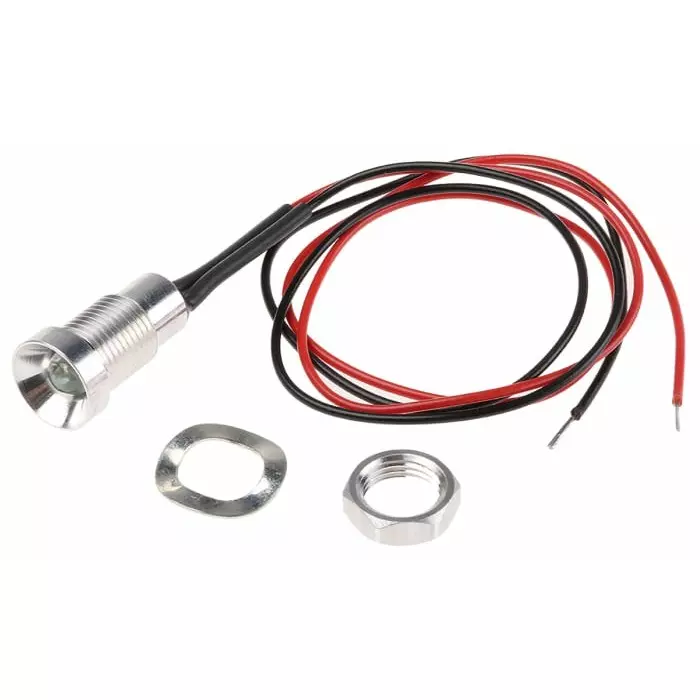 Oxley Red Panel Mount Indicator, 8 mm Mounting Hole Size, Lead Wires Termination, IP67, OXL/CLH/80/12AC/FL30/AlGaAs Red