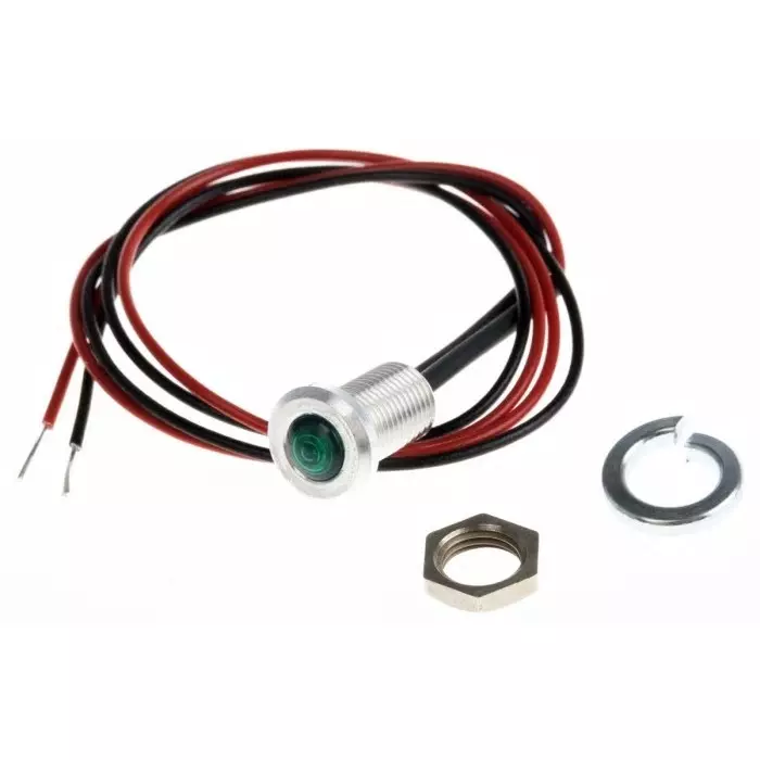 Oxley Green Panel Mount Indicator, 3.6V, 6.4 mm Mounting Hole Size, Lead Wires Termination, IP66, OXL/CLH/63/FL30/GN