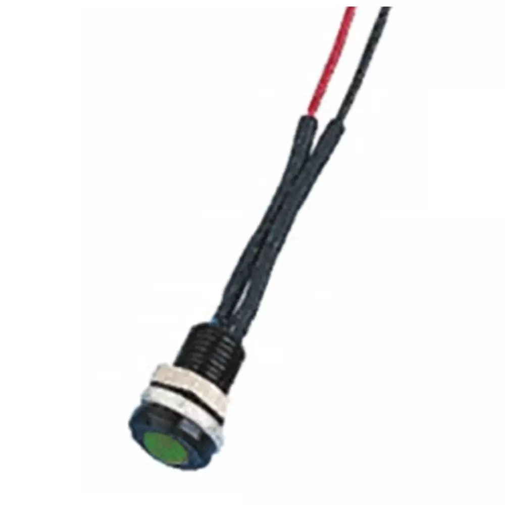 Oxley Green Panel Mount Indicator, 12V ac, 6.4 mm Mounting Hole Size, Lead Wires Termination, IP66, OXL/CLH/63/B/12AC/FL30/GN