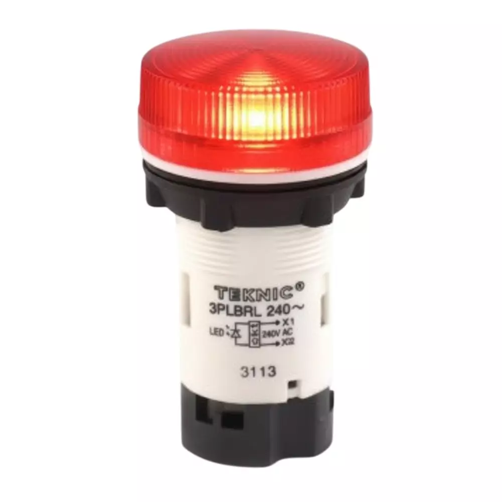 Teknic Economy Pilot Light with Integral LED 12 V AC 22.5 mm Hole Diameter Red Lens, 3PLBR4L