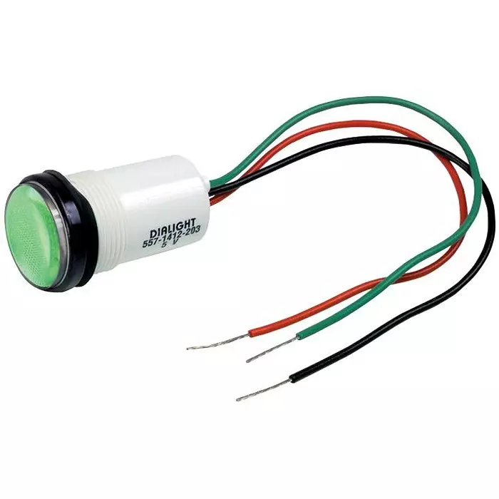 DIALIGHT PANEL MOUNT INDICATOR, LED, 17.463MM, GREEN, 5V, 557-1602-203F.