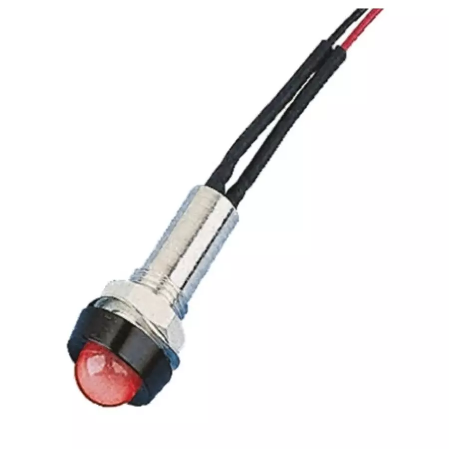 Oxley Red Panel Mount Indicator, 230V ac, 8 mm Mounting Hole Size, Lead Wires Termination, IP67, STR/LH/8/230/FL30/AL