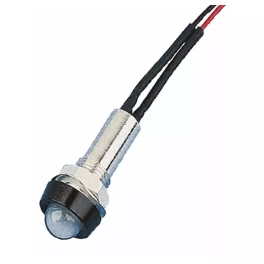 Oxley Blue Panel Mount Indicator, 24V, 8 mm Mounting Hole Size, Lead Wires Termination, IP67, STR/LH/8/24/FL30/BE