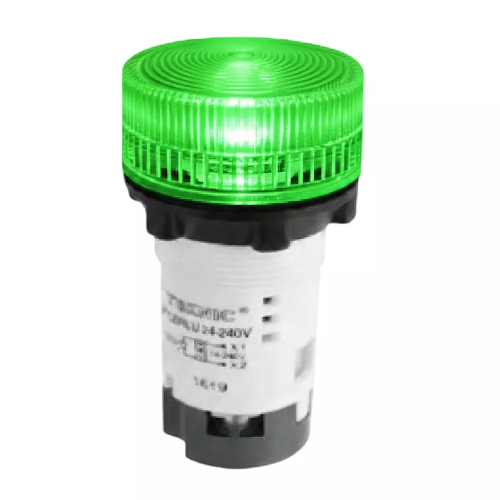 Teknic Economy Pilot Light with Integral LED 277 V AC 22.5 mm Hole Diameter Green Lens, 3PLBR3L