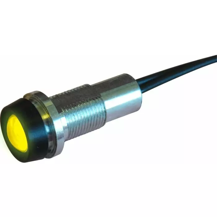 Oxley STRLH10 Series Yellow Indicator, 230V dc, 10 mm Mounting Hole Size, Lead Wires Termination, IP68, STR/LH10/230/FL30/YW